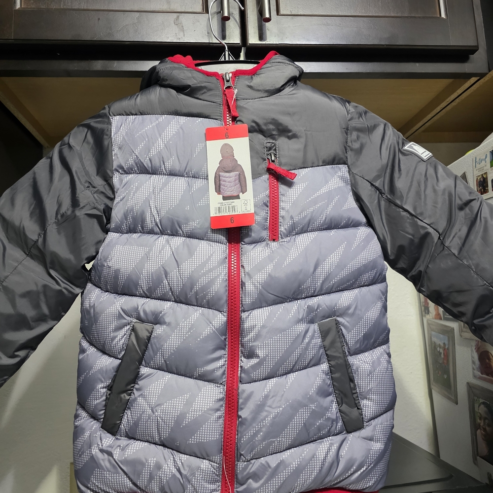 Snozu Gray and Red Puffer Jacket